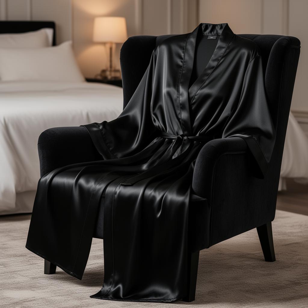 Halat Satin Premium - halat elegant negru